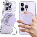 AUROX for MagSafe Phone Grip, Magnetic Phone Grips [Comfortable Grip], Expandable Collapsible Phone Grip Stand Holder for Magsafe Kickstand, for iPhone 16 15 14 13 12 Series, Transparent Purple