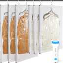 Hanging Vacuum Storage Bags with Electric Pump 6 Pack (3 Long, 3 Short) Hanging Vacuum Seal Bags for Clothing, Closet Organizer Space Saver for Suits, Jackets & Coats