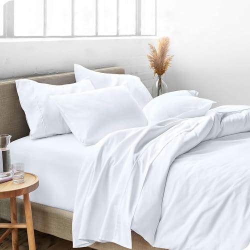 100% Microfiber 4 Pcs Queen Size Bedsheet Premium Hotel Quality Smooth & Soft Bedding Sheets 18" Inch Deep Pocket - White Solid