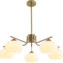 KCO Lighting 5-Light Globe Flush Mount Sputnik Chandelier Modern Brass Gold Pendant Lighting Fixture Milk Glass Ball Kitchen Island Chandelier Dining Room Light Fixture