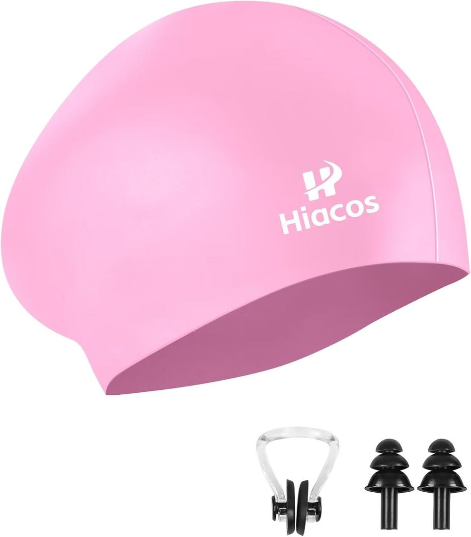 2 Size Silicone Swimming Cap for Long Hair Short Hair, Waterproof Swim Hats Bathing Caps for Age 3-15 Children to Keep Hair Dry-Pink