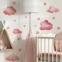 2 Sheets Pink Clouds Stars Wall Stickers, sacinora Art Wall Decals Removable Vinyl Peel and Stick Kids Baby Girl Nursery Bedroom Toddler Room Kindergarten Home Decorations