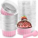 NPLUX 5 OZ Mini Loaf Pans with Lids Mini Cake Pans Baking Cups Disposable Ramekin for Cupake Pudding Party Wedding Birthday Mothers Day Party Favors(50 Pack, Pink)
