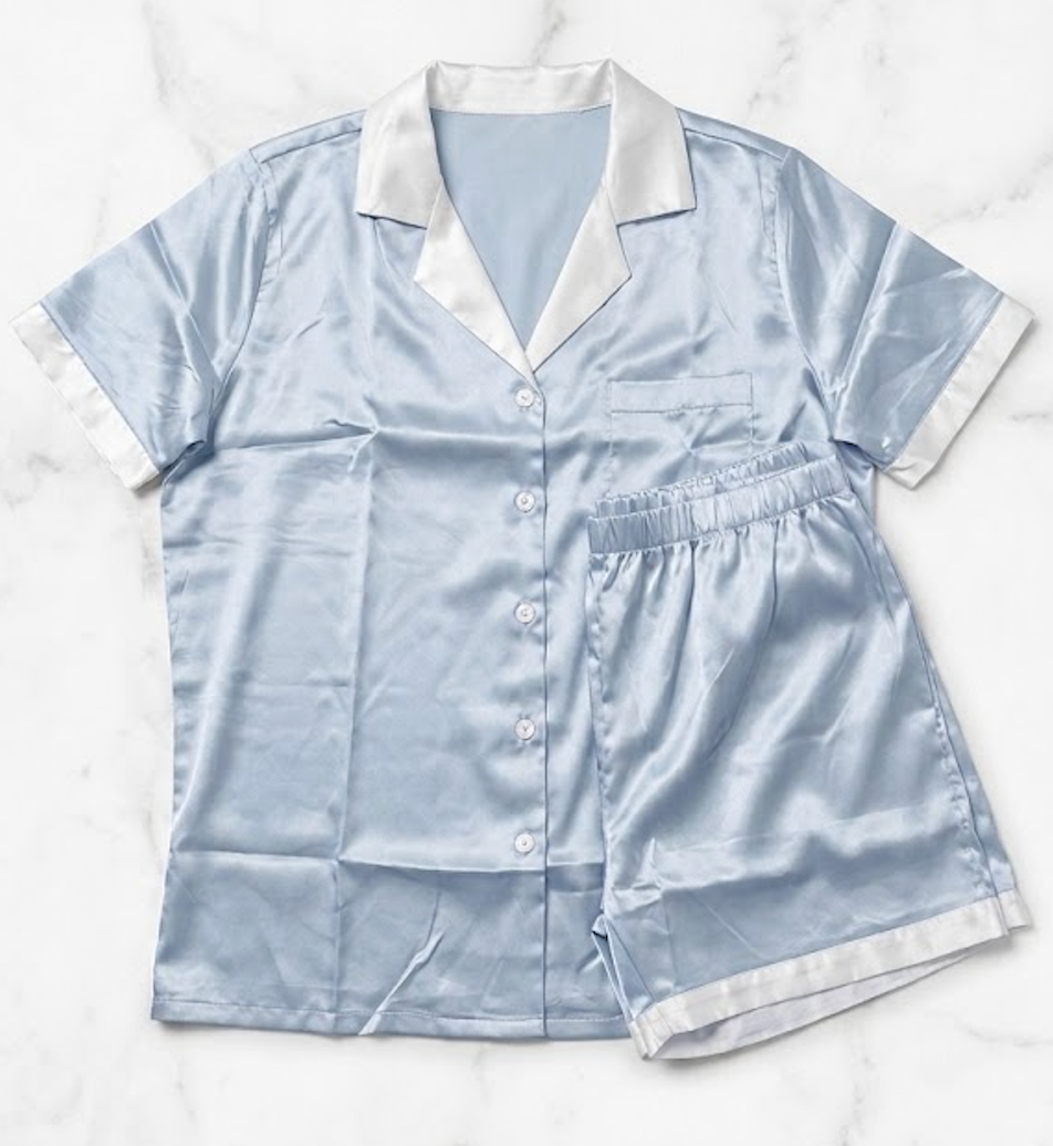 Womens Satin Pajamas Set Button Down 2 Piece Silk Pjs Shorts Set Lingerie Notch Collar Sleepwear Size L