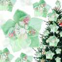 Norme 15 Pcs 3 Size Velvet Christmas Poinsettia Flowers Magnolia Glitter Artificial Flowers Ornaments Poinsettia for Christmas Tree Wreath Garland Wedding Holiday Decor(Macaron Green)