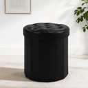 CAROLMADE Round Storage Ottoman, PU Leather Folding Footrest Stool with Thicker Foam Padded Seat, Versatile Vanity Stool for Living Room, Bedroom or Dorm, Black, 15"D x 15"W x 17.8"H