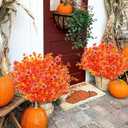 Artificial Fake Fall Flowers Plants for Outdoor Outside 4 Bundles 2 Styles Orange Yellow Mums Daisy Flowers Look Real Autumn Plants for Home Kitchen Christmas Thanksgiving Autumns Yard Decoration