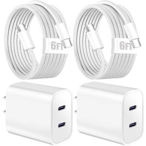 iPhone 17 16 15 Charger Fast Charging,6FT Woven USB C Charger Fast Charging Cord,2Pack Dual Port USB C Chargers Block,Double Type C Chargers for iPhone 17/17 ProMax/17 Air/16 ProMax/16e,15 Pro/15 Plus