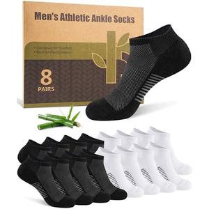 Ankle Socks for Men, Bamboo Socks Running Athletic Cushioned Moisture Wicking Low Cut Reinforced, 8 Pairs M