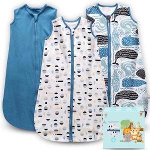 Cute Castle Baby Sleep Sack 0-6 Months - Lightweight 100% Cotton 2-Way Zipper TOG 0.5 Infant Wearable Blanket, Newborn Essentials Toddler Sleep Clothes (3 Pack Blue)