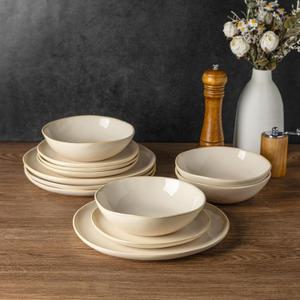 AmorArc Ceramic Dinnerware Sets,Handmade Reactive Glaze Stoneware Plates and Bowls Sets,Highly Scratch Resistant | Dishwasher & Microwave Safe Dishes Set,Service for 8 (24pc)