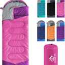 oaskys Camping Sleeping Bag - 3 Season Warm & Cool Weather - Summer Spring Fall Lightweight Waterproof for Adults Kids - Camping Gear Equipment, Traveling, and Outdoors (50-80F Everyday 3 Season - Pink)