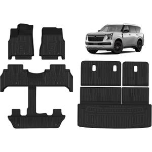 TripleAliners All-Weather Mats Compatible with 2025 2026 Nissan Armada & Infiniti QX80 Accessories Floor Liners & Trunk Mat & Rear Seatback Cover Custom Fit TPE Heavy-Duty Liners(Only for 7-Seats)
