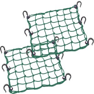 Small Cargo Net 15"x15" Stretches to 30"x30" with Thicken Hooks | Natural Latex Core, Tight 2x2 Mesh Heavy Duty Bungee Net for Motorcycle Helmet, Bike, ATV, UTV, Luggage (Army Green, 2 Pack)