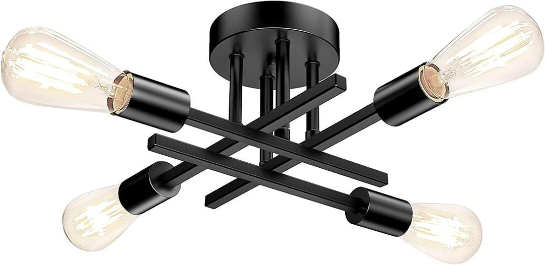 TOBUSA Semi Flush Mount Ceiling Light Fixture Matte Black, Modern Sputnik Close to Ceiling Light, Chandelier Light Fixture Ceiling for Bedroom Kitchen Living Room Dining Room, 4 Light E26 Socket (4-Lights)