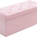 BRIAN & DANY 43 Inches Folding Storage Ottoman Bench, Velvet Ottoman with Storage for Living Room, Long Shoes Bench, Flannelette Footrest Benches Seat (Pink), 15.7"d X 43.3"w X 15.7"h