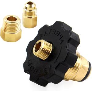 MENSI Soft Nose POL Propane Gas Cylinder Tank Adapter Plug Valve Full Flow for 50lbs Tank with 3/8"Male Flare and 1/2" Male NPT Converter Fitting for Two Stage Propane Tank Gold