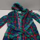 ECGK Boys Girls Robe Toddler Kids Soft Plush Hooded Bathrobe Sleepwear Pajamas Gifts Selections for Kids Green Plaid 6-8Years