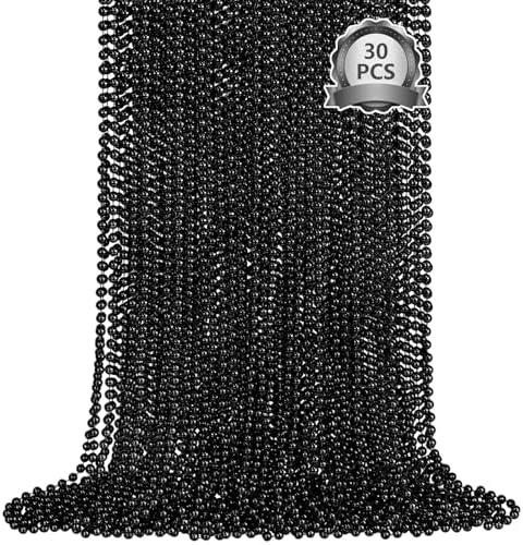 SHAOQINLIN 30 PCS Black Bead Necklaces, Black Mardi Gras Party Beads, New Year Eve Necklaces, 33 Inch Round Halloween Beaded Necklace for Mardi Gras, Christmas, Halloween, New Year Party Favors