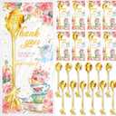 24 Set Tea Spoon Party Favors Gold Tea Spoons Bulk 8 Style Flower Teaspoons with Thank You Cards Gift Bags Stainless Steel Dessert Coffee Spoons Stir Bar for Bridal Shower Guest Souvenir Gift