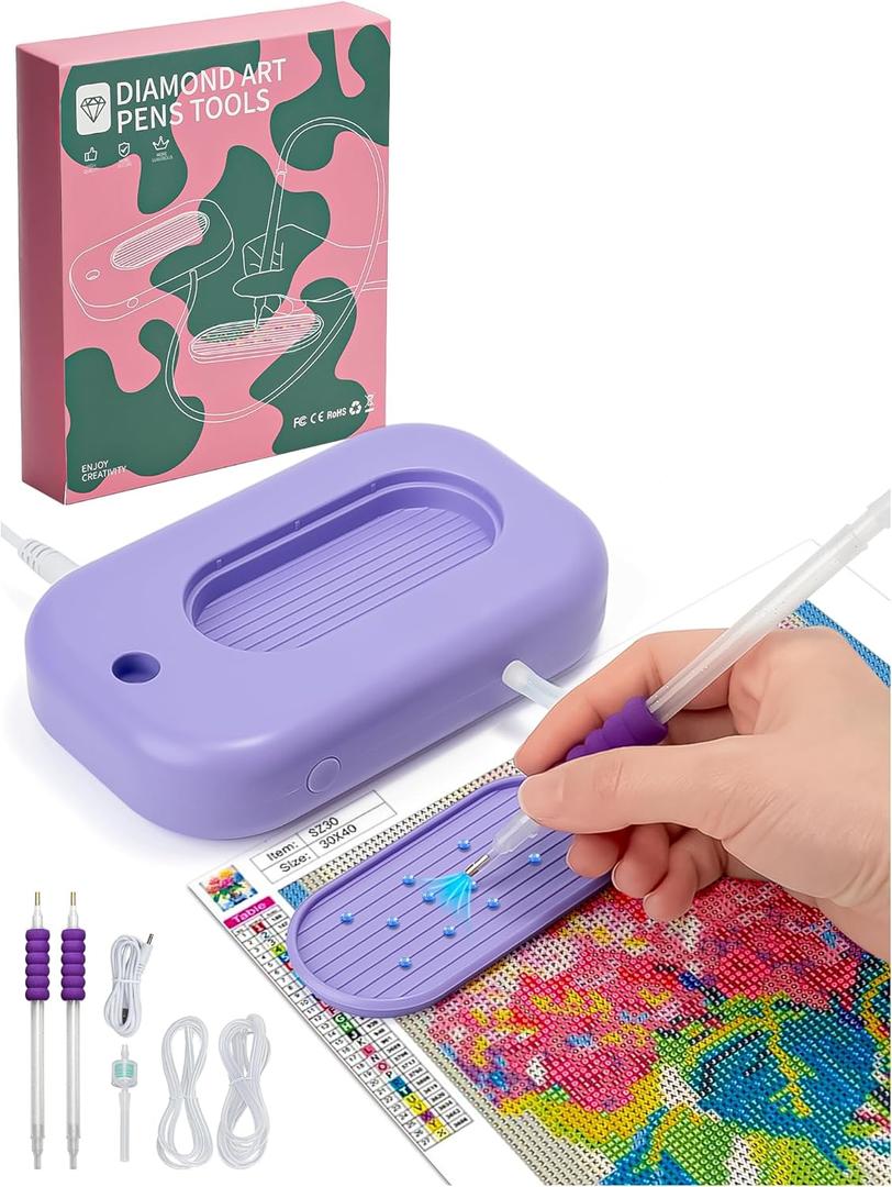 Minyii Diamond Painting Pen,Electric 3 Level Suction, for Setting AB Stones Without Wax, Diamond Accessories with Storage, for All Anyone who Loves Diamond Painting - Purple