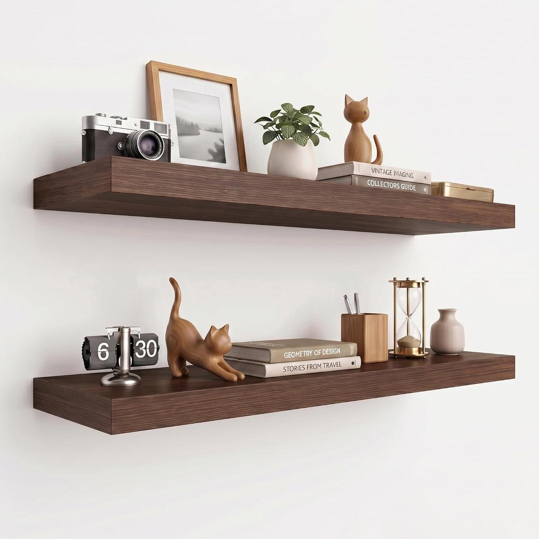 WOPITUES 36" W×8" D Long Floating Shelves for Wall (Set of 2, Dark Walnut), 36in