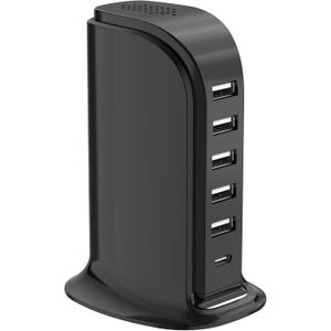 USB Charger Block with Type C, 6-Port Chargers for Multiple Devices, USB Charging Hub with Smart IC, Charger Station for Phone/Tablet/Gaming, Wall Charger Adapter Compact&Portable