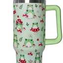 Ceovfoi 40 oz Frog Tumbler With Handle, Lid and Straw - Cute Green Kawaii Mushroom Gifts for Women, Decor, Accessories