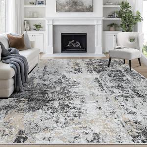 8x10 Area Rugs for Living Room Rug Washable: Abstract Large Rug for Dining Room Bedroom Carpet Non Slip 8 by 10 Indoor Modern Nursery Home Office Black Grey Gold