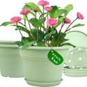 8 Inch Plastic-Flower Pot-for-Indoor Plants, 4 Pack Large Outdoor Planter Pot with Drainage Holes & Saucers, Resin Decorative Garden Pots Planters (Green)
