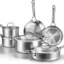 Chefmate Stainless Steel Cookware Set,Tir-Ply Pots and Pans Set,10 Pcs Stainless Steel Induction Kitchen Cookware Sets,PFOA Free, Frying Pans,Saucepans,Saute Pan & Stock Pot,Compatible with All Cooktops
