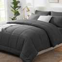CozyLux Queen Comforter Set Dark Grey, 7 Pieces Bed in a Bag, Dark Gray Comforter Queen Size, All Season Bedding Sets with Stitch Quilted Comforter, Flat Sheet, Fitted Sheet, Pillowcases