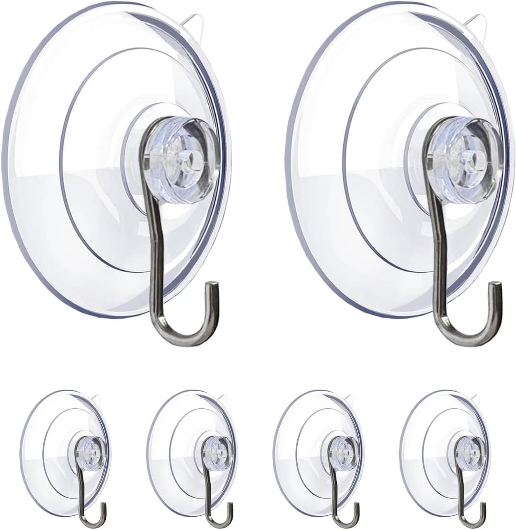 BEADNOVA Suction Cup Hooks 2.5 Inches Suction Cup Hook for Window Glass Bathroom Kitchen Wall Office (6 Packs)