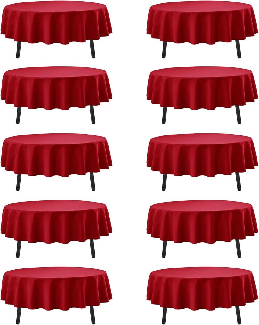 10-Pack Red Round Tablecloths, 90 Inches, Stain-Resistant Polyester for 4-5 Ft Round Tables - Washable Table Covers for Weddings, Banquets, Birthday Parties, Events
