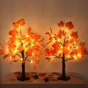 2 Pack Fall Lighted Maple Tree 48 LED Lights Thanksgiving Decoration Artificial Tree Lights 20 inch Battery or USB Powered DIY Table Light for Desktop Autumn Harvest Party Indoor Decor