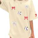 Baseball Shirts Women Baseball Bow Oversized Graphic Tshirt Game Day Gift Baseball Mom Casual Tee Tops (Medium, Apricot)