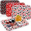 Rtteri 3 Pcs Casino Serving Tray and Platter 13 x 10 Inch Poker Plastic Platter Reusable Las Vegas Poker Plate Red and Black Playing Card Rectangle Candy Dish for Food Casino Birthday Party Decoration