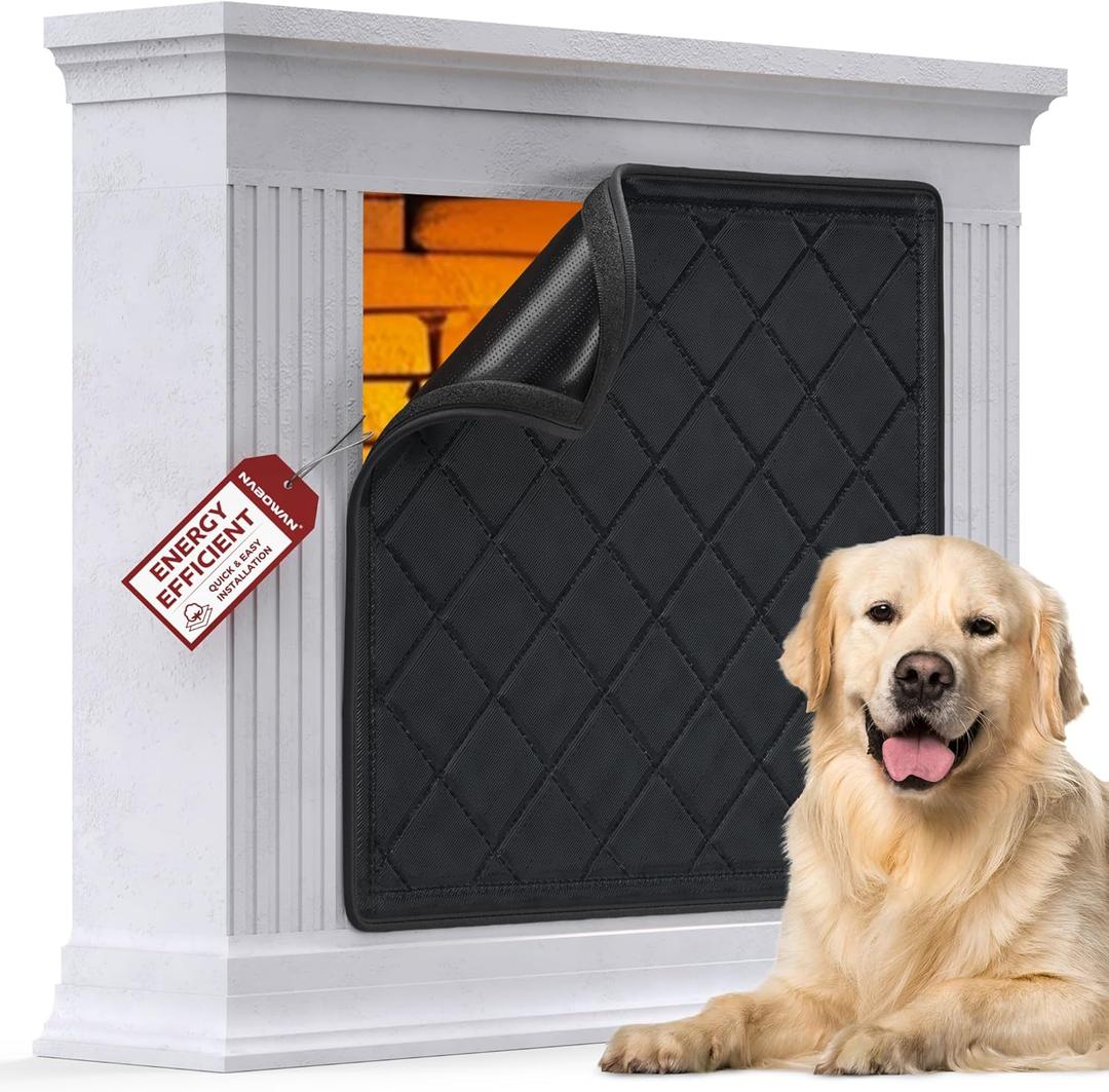 NABOWAN Magnetic Fireplace Cover Easy Install - Indoor Fireplace Blanket to Block Cold Air Reduce Energy Costs, Fireplace Draft Stopper with Full Frame Hook & Loop and Built-in Magnets (32 x 39 Inch)