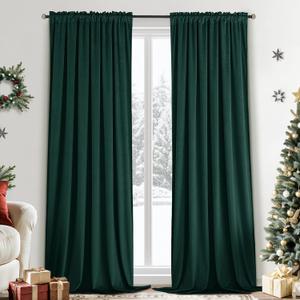 Yakamok Nursery Sunlight Velvet Curtains - Elegant Interior Decoration Large Window Blackout Velvet Drapes for Living Room, 52 x 96 Inches Long, Dark Green, 2 Panels Rod Pocket