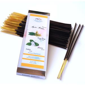 Incense Sticks - Ylang Ylang, Jasmine and Amber Artisan Blend - Hand-Dipped Premium Quality Natural Incense Sticks - 75 Grams - 50+ Sticks - Uplifting, Stress-Relief, Relaxation