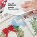 Newbridge Yuletide Christmas Tree Farm Red Barn Truck Vinyl Flannel Back Tablecloth, 70 Inch Round, Nostalgic Holiday Wipe Clean Easy Care Table Cover