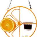 FORUP Oriole Bird Feeder for Outdoors Jelly and Oranges, Orange Fruit Oriole Jelly Bird Feeder, Outdoor Garden Metal Hanging Drinking Grape Jelly Container Hummingbird Feeder, One Pack