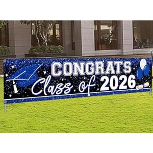 2026 Graduation Yard Sign Large Congrats Grad Banner Blue Class of 2026 Banner for Graduation Party Decorations 2026 (Blue)