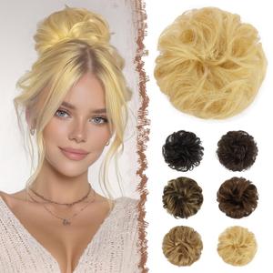 FESHFEN Human Messy Buns - 100% Human Hair Bun Real Scrunchies Hair Pieces Ponytail Extensions Wavy Tousled Updo Chignon Hairpieces for WomenMixed Blonde