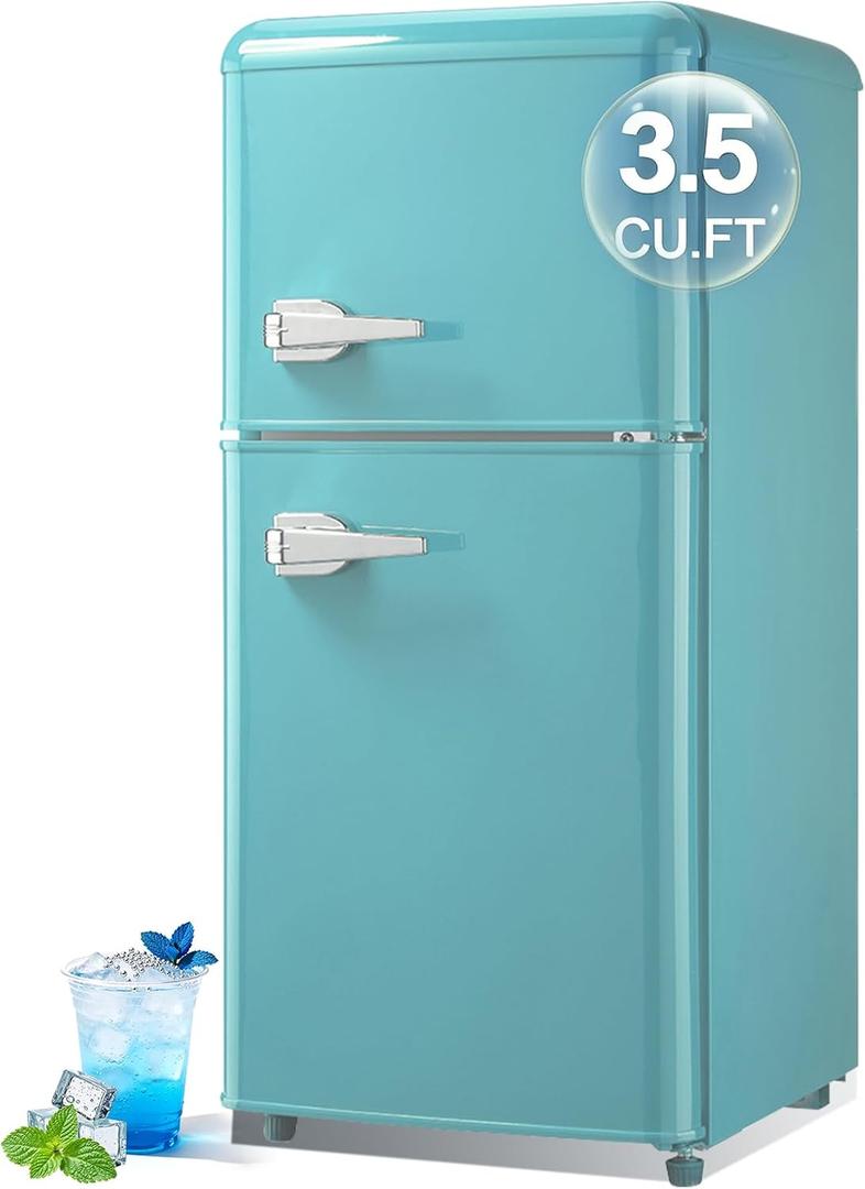 Retro Mini Fridge with Freezer 3.5 Cu. Ft, Small Refrigerator Dual Door