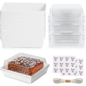 Charcuterie Box 20 Pack with Lids, Square Disposable Paper Food Containers to Go Bakery Boxes for Strawberries, Cake Slice, Desserts, Valentine, Party, Wedding, Home Use & Outdoors (White)