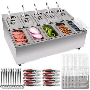 Pizza Topping Station 10 Pans Pizza Storage Container Topping containers with Lids Spoon Condiment Organizers Buffet Containers Set for Restaurant Pizza Sauce Jam Fruit Ingredient