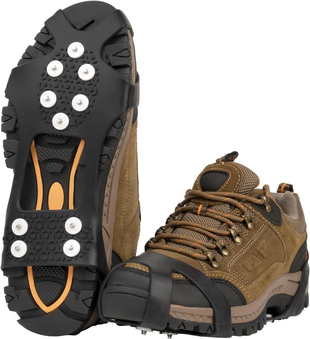 EZ2LIVE Ice Cleats crampons for Shoes and Boots, Ice Snow Grips for Winter Walking Traction, Anti-Slip Ice Traction Cleats with 10 Steel Studs Crampons Gripper Spikes for Shoes Men Women (Small)