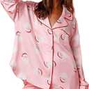 NUFIWI Women Christmas Pajamas Pjs Set Cute Santa Colorful Pj Long Sleeve Shirt Lounge Shorts 2 Piece Holiday Sleepwear (Pink, M)