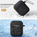 Lerobo for AirPod Case 2nd 1st Generation Case Cover, Flower Engraved Full Protective Case Compatible with Apple AirPod Charging Case with Keychain Soft Silicone Pattern Front LED Visible, Black